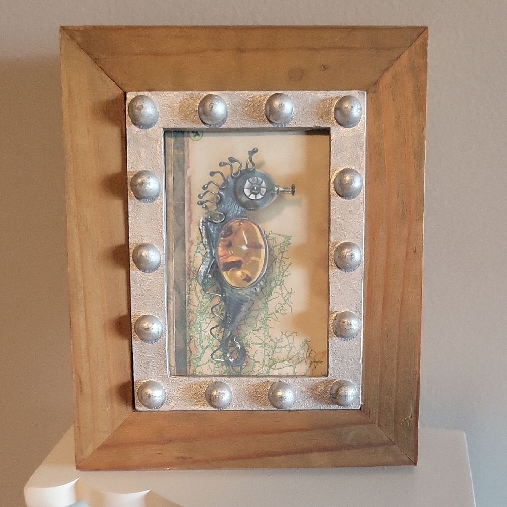 Rustic Wooden Frame with Silver Accents...kinda "Steampunk" Looking. 6.5"x7